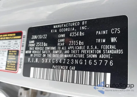 2022 Kia K5 Gt-Line из США, поврежденный, VIN 5XXG64J23NG165776